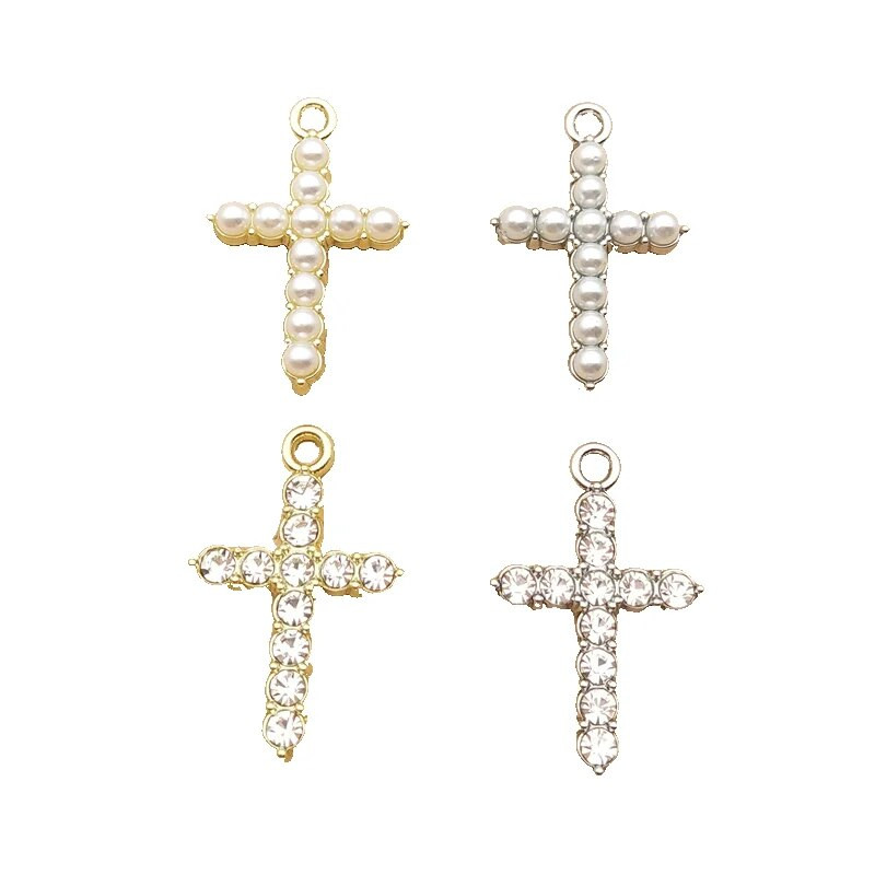 10 τμχ Σταυρός γούρι για προμήθειες κατασκευής κοσμημάτων Κρεμαστό μαργαριτάρι κρυστάλλινο σκουλαρίκι βραχιόλι κολιέ αξεσουάρ επίχρυσο