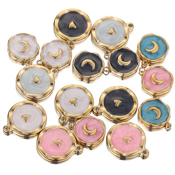 5 τμχ/παρτίδα Ανοξείδωτο ατσάλι σμάλτο Moon Love Medal Heart Charms for DIY Earrings Κολιέ Κοσμήματα Κατασκευή Κρεμαστό Προμήθειες Χειροτεχνίες