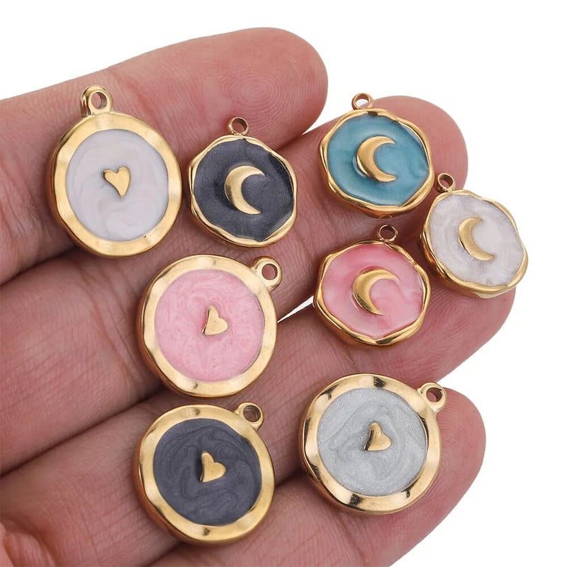 5 kom/lot Emajl od nehrđajućeg čelika Mjesečeva ljubavna medalja Srce privjesci za DIY Naušnice Ogrlica Izrada nakita Privjesak Potrepštine Rukotvorine