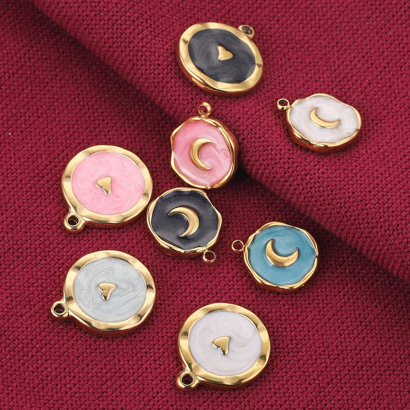 5 kom/lot Emajl od nehrđajućeg čelika Mjesečeva ljubavna medalja Srce privjesci za DIY Naušnice Ogrlica Izrada nakita Privjesak Potrepštine Rukotvorine