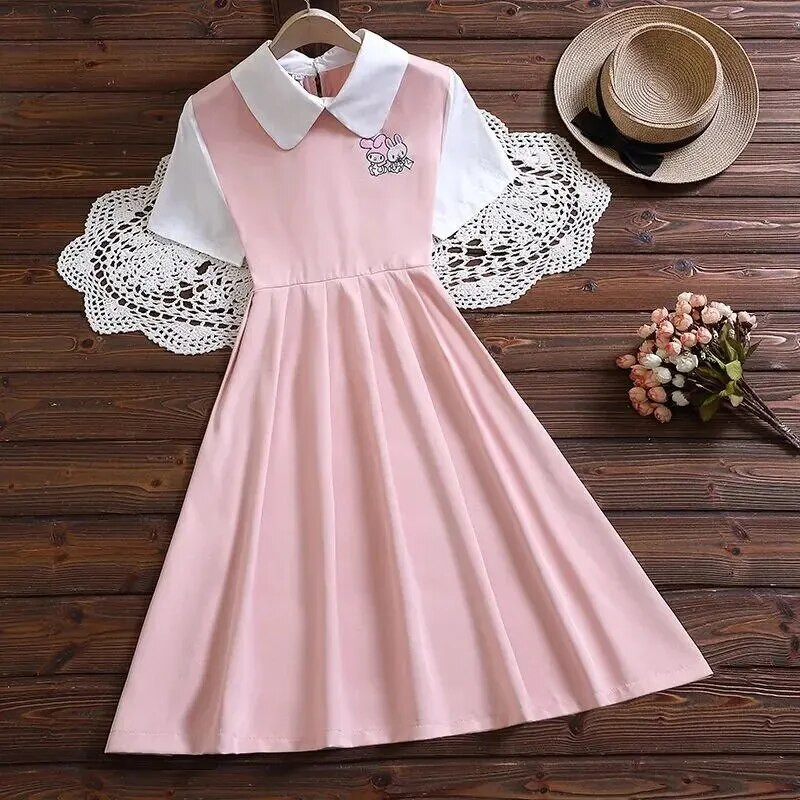 12–15-aastastele tüdrukutele Suvekleidid Magusad Värske stiiliga Printsess Seelik Puuvillane Kangas Multifilmi disain Põhikooliõpilased