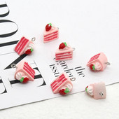 10 kom/pak. Slatka 3D torta od jagoda, smola, privjesci, simulacija hrane, mali privjesci za naušnice, narukvice, napravite sam nakit D138