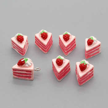 10 τεμ./συσκευασία Χαριτωμένο τρισδιάστατο κέικ φράουλας Ρητίνη Charms Simulation Food Small Pendants For Earring Βραχιόλι DIY Jewelry Make D138