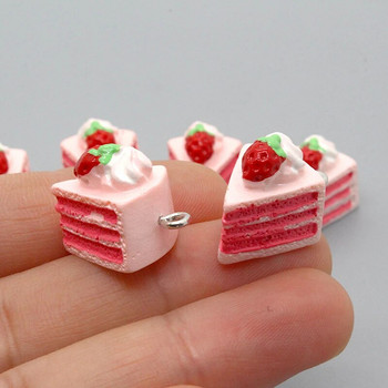 10 бр./пакет Сладка 3D ягодова торта Талисмани от смола Симулация на храна Малки висулки за обеци Гривна Направи си сам бижута D138