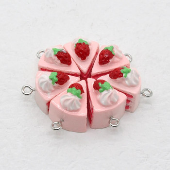 10 τεμ./συσκευασία Χαριτωμένο τρισδιάστατο κέικ φράουλας Ρητίνη Charms Simulation Food Small Pendants For Earring Βραχιόλι DIY Jewelry Make D138