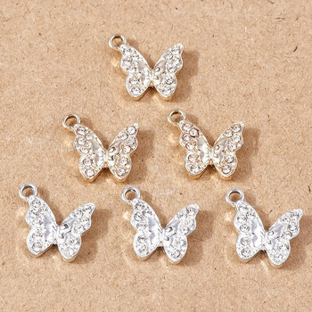 10 бр. 15x15 мм сладки кристални талисмани с пеперуди за изработка на бижута Талисмани от сплав на животни Висулки за Направи си сам Колиета Обеци Подаръци
