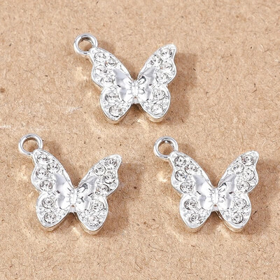 10vnt 15x15mm Mieli krištoliniai drugelių pakabukai papuošalams gaminti iš lydinio gyvūnų pakabukai, skirti pasidaryk pats, karoliai, auskarai, dovanos