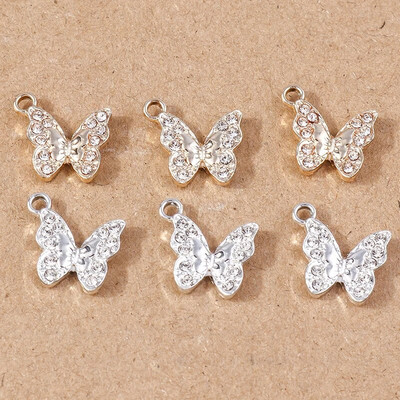 10vnt 15x15mm Mieli krištoliniai drugelių pakabukai papuošalams gaminti iš lydinio gyvūnų pakabukai, skirti pasidaryk pats, karoliai, auskarai, dovanos