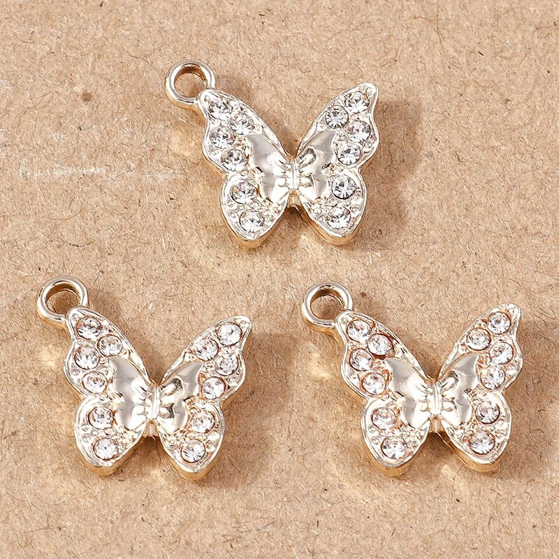 10vnt 15x15mm Mieli krištoliniai drugelių pakabukai papuošalams gaminti iš lydinio gyvūnų pakabukai, skirti pasidaryk pats, karoliai, auskarai, dovanos