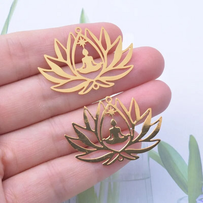 6 tk 38 * 25 mm messingist kullavärvi Lotus Charms messingist ehete tarvikute tarnija