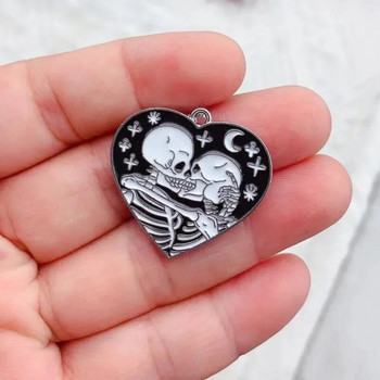 10 τμχ σμάλτο Gothic Love Black Skull Heart Charm Κρεμαστό Σκουλαρίκι Απόκριες DIY Κολιέ με μπρελόκ Κοσμήματα με κρεμαστό κολιέ