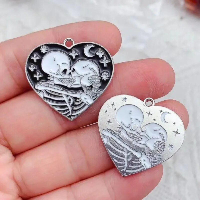 10 tk emailiga gooti armastus must pealuu südame võlu Halloweeni kõrvarõnga ripats DIY võtmehoidja kaelakee ehte ripats kaelakee