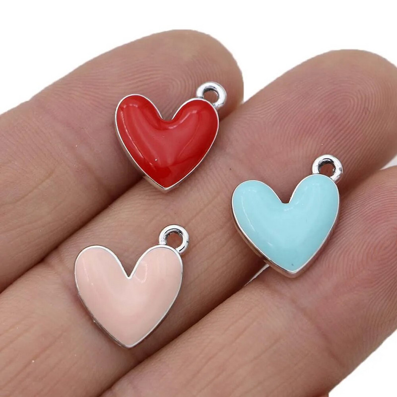 10kom posrebreni emajl Crveno srce privjesci Privjesak za izradu nakita Naušnice Narukvica Ogrlica Dodaci DIY nalazi