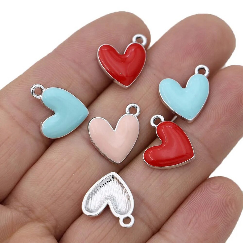 10kom posrebreni emajl Crveno srce privjesci Privjesak za izradu nakita Naušnice Narukvica Ogrlica Dodaci DIY nalazi