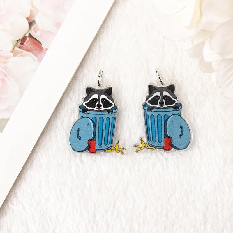 8 τμχ Raccoon Trash Charms Creative Acrylic Ghost Cat For Earring Κολιέ Μπρελόκ Κατασκευή Diy