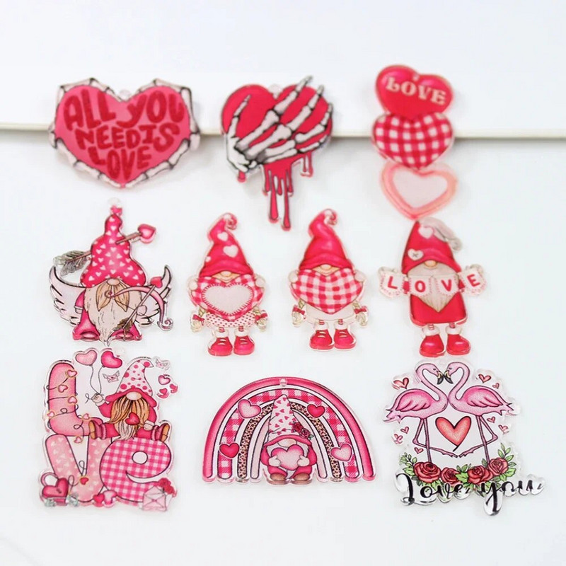 10 tk/ akrüülist sõbrapäevasüda Flamingo võluripats, isetegemise jaoks käsitöö kõrvarõngas võtmehoidja ehted aksessuaaride leidmine