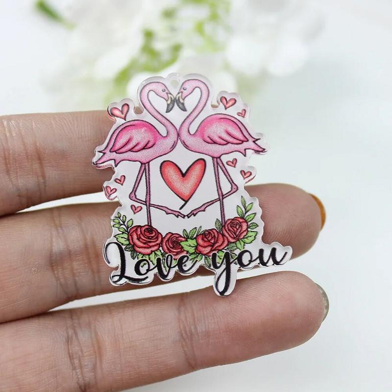 10 tk/ akrüülist sõbrapäevasüda Flamingo võluripats, isetegemise jaoks käsitöö kõrvarõngas võtmehoidja ehted aksessuaaride leidmine