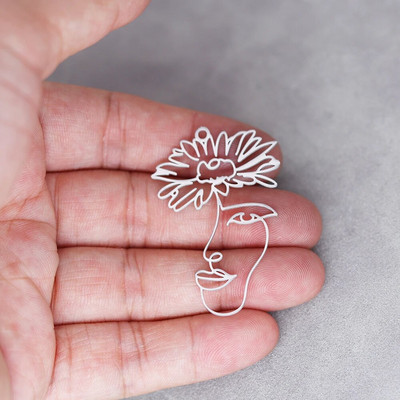 3 τμχ Lady Face Line Vintage Flower Charm μενταγιόν από ανοξείδωτο ατσάλι για κολιέ κατασκευής κοσμημάτων DIY Craft σκουλαρίκια Γυναικεία αξεσουάρ