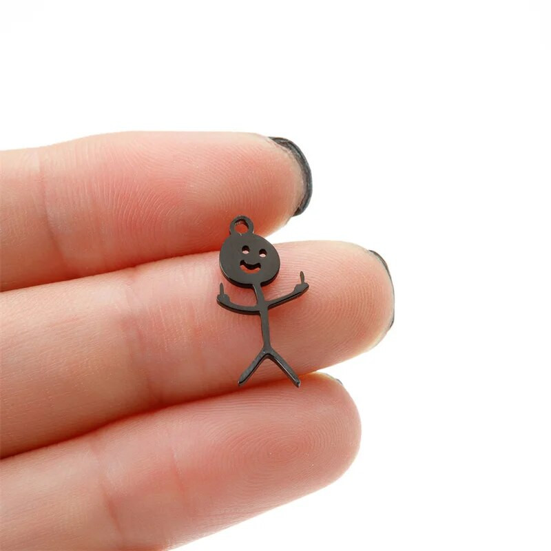 Smiješni crtani grafiti Srednji prst Stickman Diy viseći privjesci za žene Veleprodaja privjesaka od nehrđajućeg čelika, lot nakita