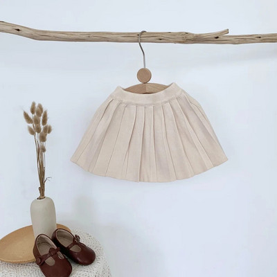 Noua Toamnă Iarnă Fetiță Fuste tricotate în stil coreean de culoare uni Copii copii Fuste plisate în linie A