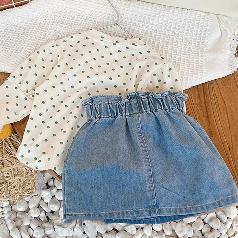 Täielik tüdrukute A-jooneline teksaseelik Kevad-suvi uued riided Beebi lillenööbiga teksaseelik Laste printsessi lühike seelik