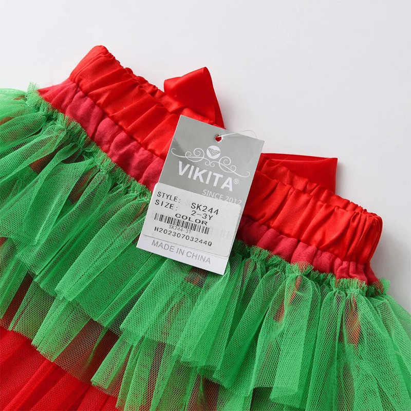VIKITA Mergaičių Raudona Žalia Kalėdų Naujųjų Metų dovanų sijonas vaikams Tiulis tinklelio sluoksniuotas tortas Tutu Baleto gimtadienio vakarėlis Princesės mini sijonas