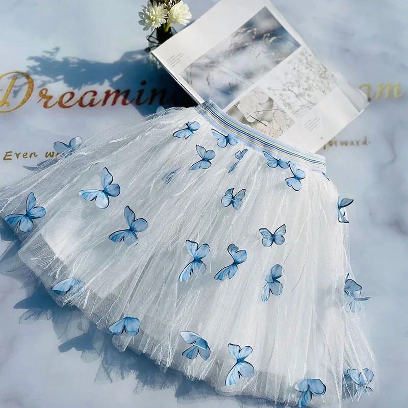Suvised tüdrukute võrkseelik Pastoraalne kolmemõõtmeline liblikas Uus armas väikelapse tüdruku Tutu seelik Korea moodne tüllseelik