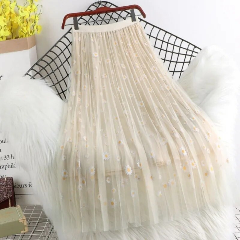 Child Daisy Print Tulle Φούστες 2023 Νέες καλοκαιρινές φούστες για κορίτσια Princess A-Line πλισέ φούστες Εφηβικές διχτυωτές φούστες για παιδιά 3-14T