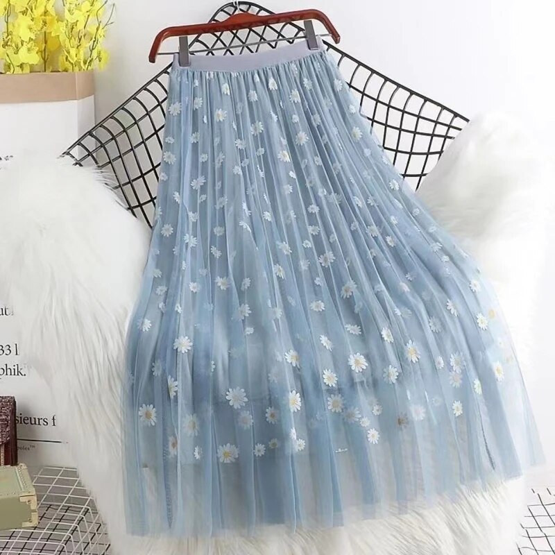 Child Daisy Print Tulle Φούστες 2023 Νέες καλοκαιρινές φούστες για κορίτσια Princess A-Line πλισέ φούστες Εφηβικές διχτυωτές φούστες για παιδιά 3-14T