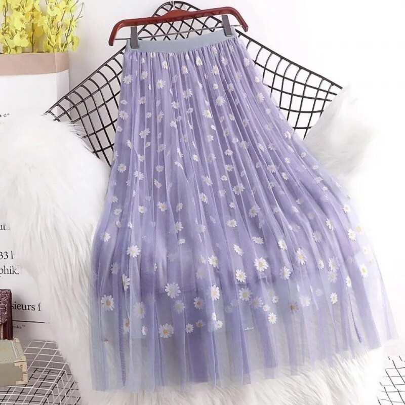 Child Daisy Print Tulle Φούστες 2023 Νέες καλοκαιρινές φούστες για κορίτσια Princess A-Line πλισέ φούστες Εφηβικές διχτυωτές φούστες για παιδιά 3-14T