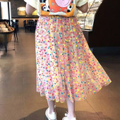 Παιδικές Διχτυωτές Φούστες 2023 Νέο Καλοκαιρινό Κορεάτικο Στιλ Ελαστική μέση Πολύχρωμη Πουά Πλισέ Παιδικές Φούστες Α σε γραμμή Α για κορίτσια