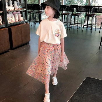 Παιδικές Διχτυωτές Φούστες 2023 Νέο Καλοκαιρινό Κορεάτικο Στιλ Ελαστική μέση Πολύχρωμη Πουά Πλισέ Παιδικές Φούστες Α σε γραμμή Α για κορίτσια