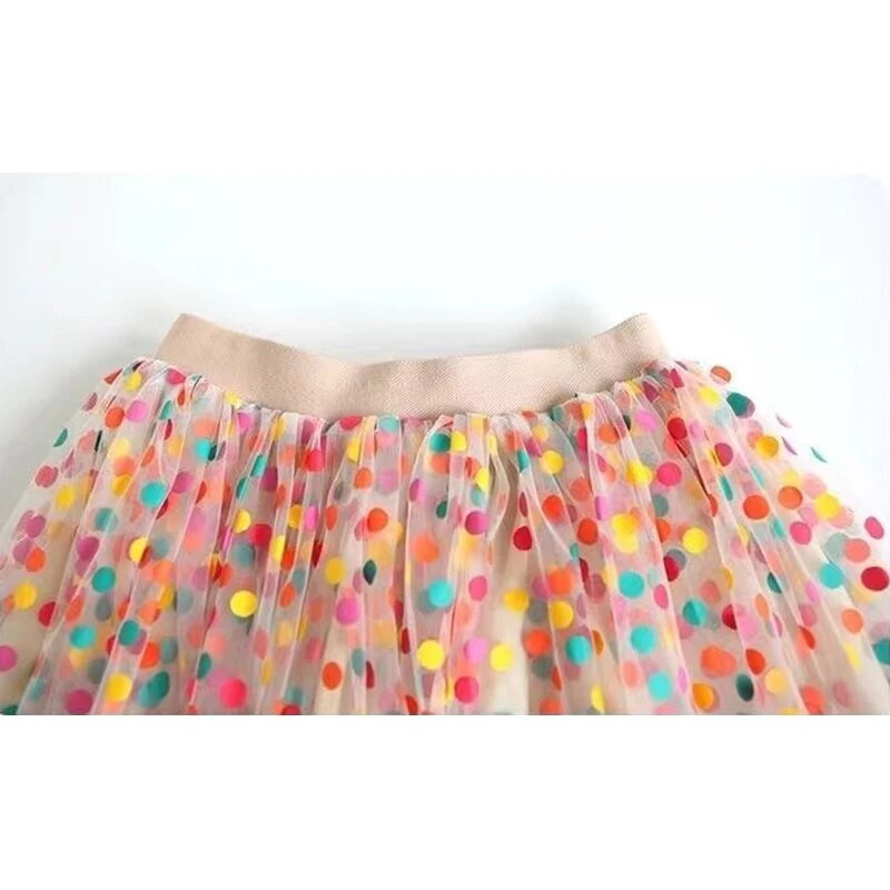 Παιδικές Διχτυωτές Φούστες 2023 Νέο Καλοκαιρινό Κορεάτικο Στιλ Ελαστική μέση Πολύχρωμη Πουά Πλισέ Παιδικές Φούστες Α σε γραμμή Α για κορίτσια