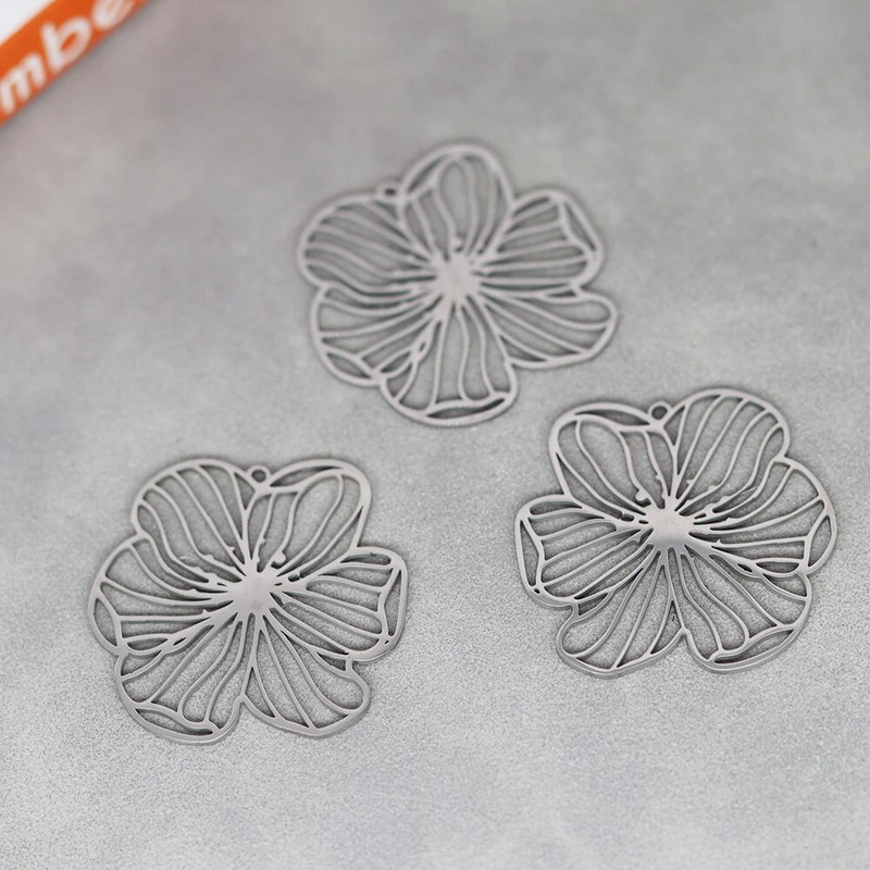3PCS Art Line Flower DIY Vintage Pušķi Auskari Nerūsējošā tērauda kulonu piekariņi juvelierizstrādājumu izgatavošanai Kaklarota Sieviešu meitenes aksesuārs
