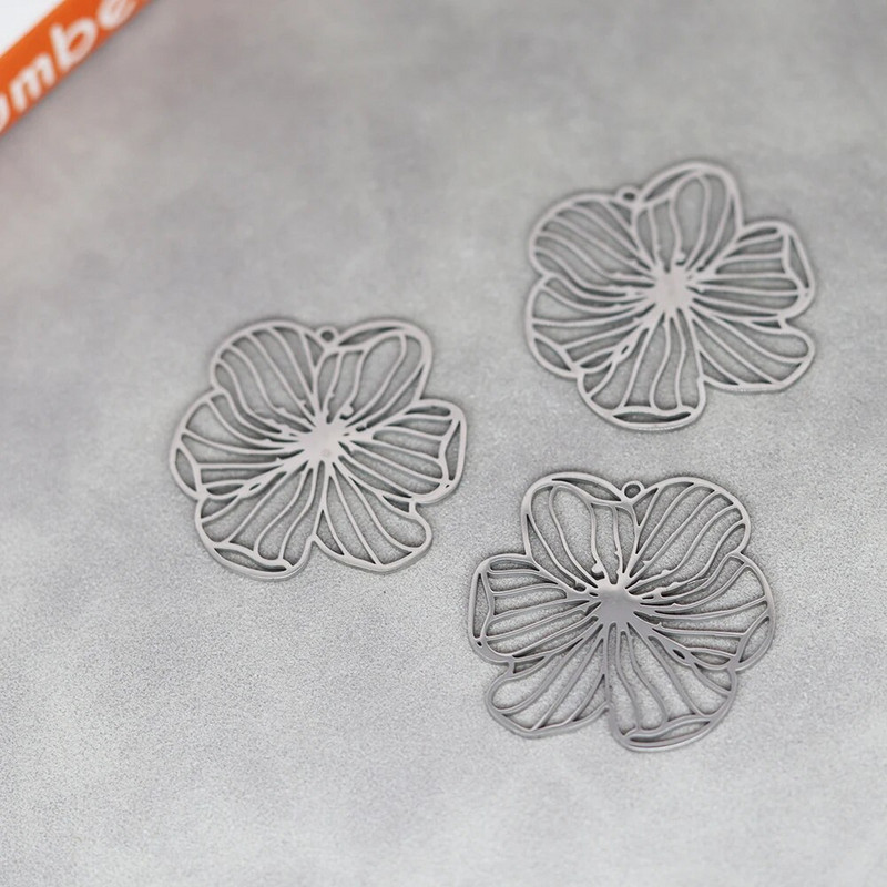 3PCS Art Line Flower DIY Vintage Pušķi Auskari Nerūsējošā tērauda kulonu piekariņi juvelierizstrādājumu izgatavošanai Kaklarota Sieviešu meitenes aksesuārs