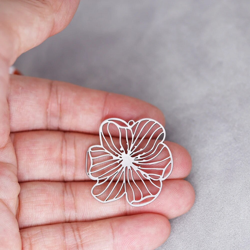 3PCS Art Line Flower DIY Vintage Pušķi Auskari Nerūsējošā tērauda kulonu piekariņi juvelierizstrādājumu izgatavošanai Kaklarota Sieviešu meitenes aksesuārs