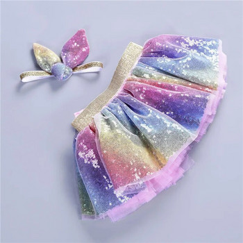 Καλοκαίρι 0-8Y Παιδική Φούστα για κορίτσια TUTU Παιδικό σετ Rainbow Sequin Bow Headband Φούστα από τούλι Στολή Princess Βρεφικά ρούχα A349