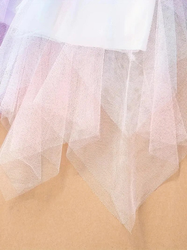 Mergaičių gradiento tiulio sijonas asimetriškas sijonas elastiniu juosmeniu, gimtadienio šokių princesės sijonas