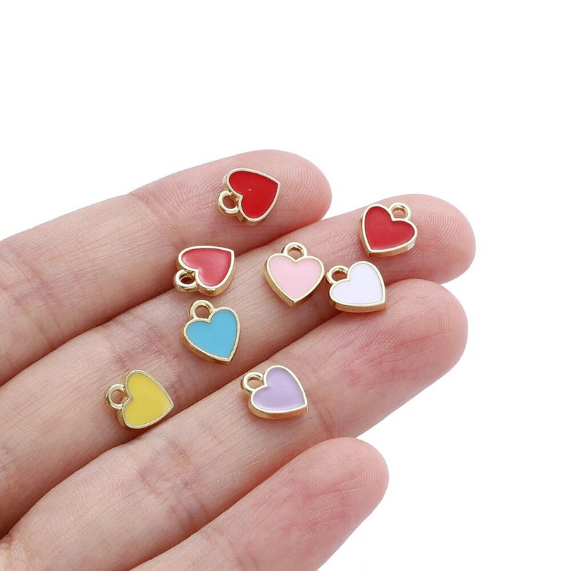 50Pcs/Lot Love Shape Legura Drop Oil Privjesak Emajl Srce Charm Privjesci za DIY Ogrlica Narukvica Dodaci za izradu nakita