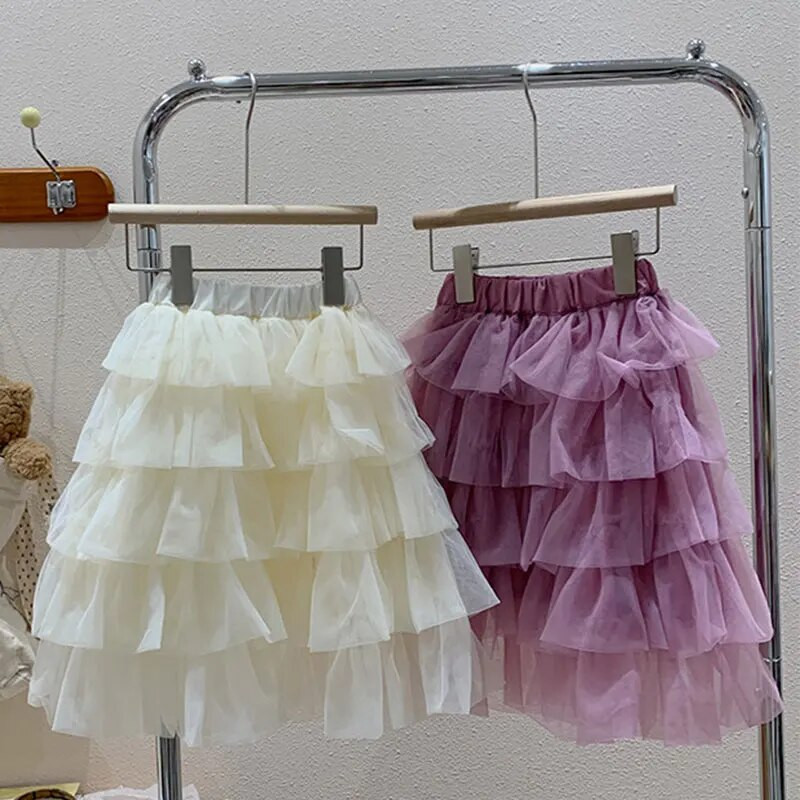 Moodne võrk seelik tüdrukutele poolseelik laste kook kohev tutu seelik printsess pits ebaregulaarne võrk seelik vikerkaar võrk seelikud kiht