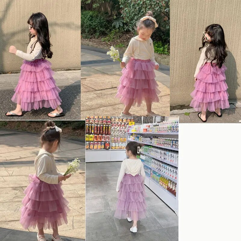 Moodne võrk seelik tüdrukutele poolseelik laste kook kohev tutu seelik printsess pits ebaregulaarne võrk seelik vikerkaar võrk seelikud kiht