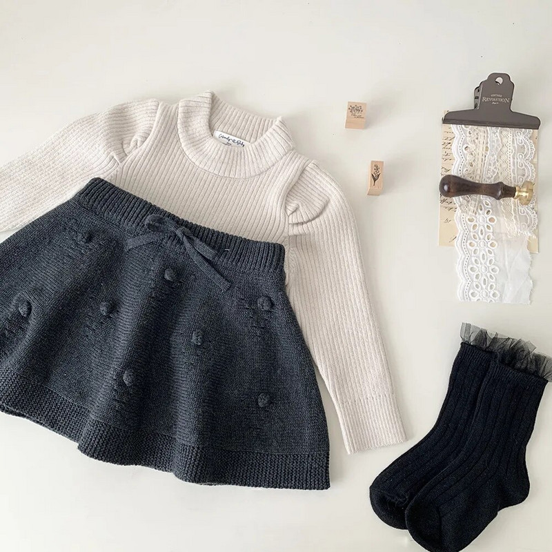 deer jonmi 2023 Uus sügisene mudilaste tüdrukute kootud sukad seelikud Korea stiilis ühevärviline laste seelik A-kujuline