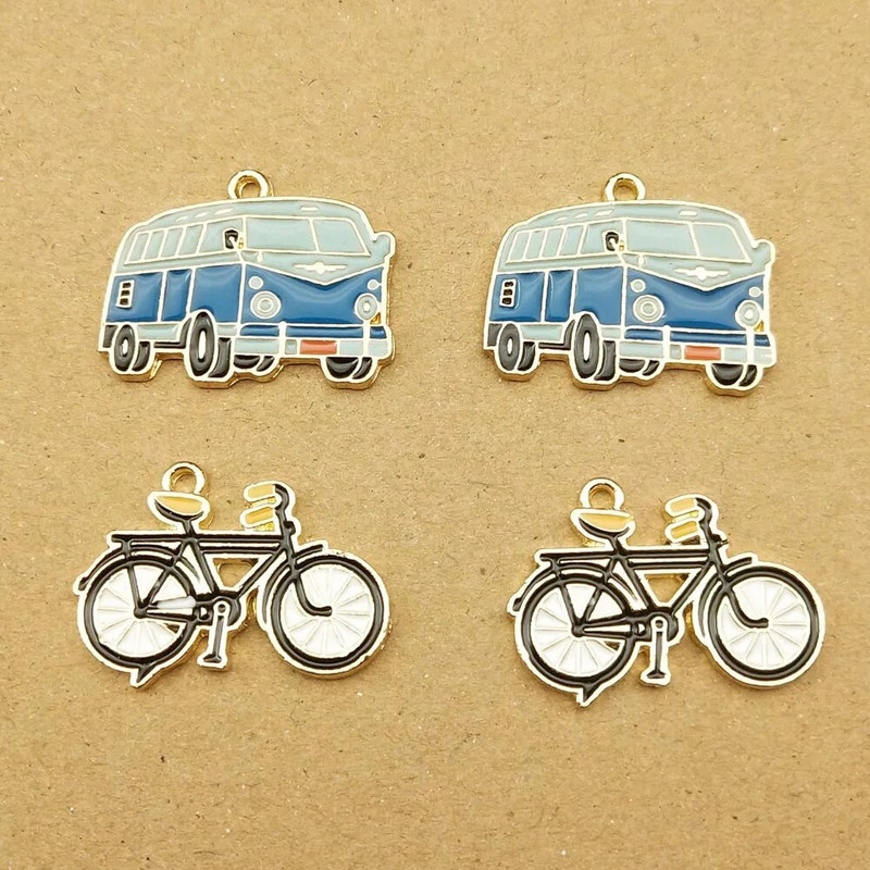 10 komada Autobus Bicikl Emajl privjesak za pribor za izradu nakita Slatka naušnica Privjesak Narukvica Ogrlica privjesak Diy dodaci