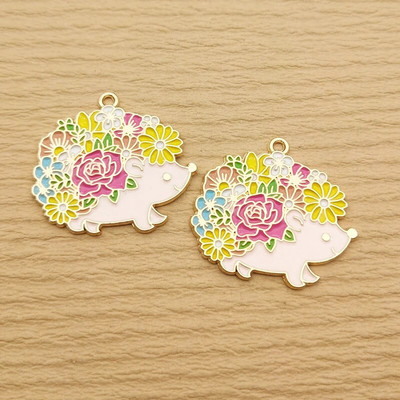 10 komada Cvjetni jež šarm za izradu nakita Emajlirana ogrlica s privjeskom Narukvica Diy dodaci Potrepštine za rukotvorine Pozlaćeni