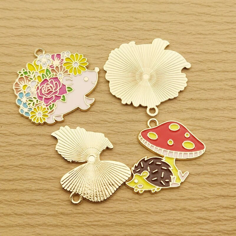 10 komada Cvjetni jež šarm za izradu nakita Emajlirana ogrlica s privjeskom Narukvica Diy dodaci Potrepštine za rukotvorine Pozlaćeni