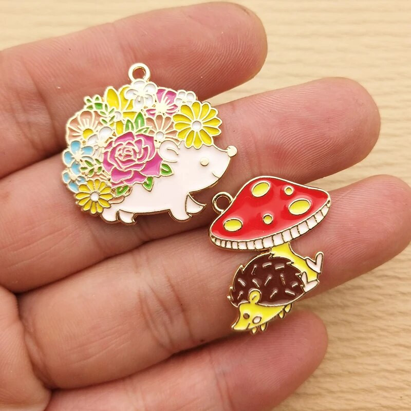 10 komada Cvjetni jež šarm za izradu nakita Emajlirana ogrlica s privjeskom Narukvica Diy dodaci Potrepštine za rukotvorine Pozlaćeni