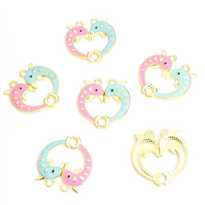 5 kompleta/10 komada Ljupki plavi i ružičasti dupin u obliku srca Patchwork emajl privjesci Par Prijatelj DIY sitnice Privjesci od legure za uspomenu