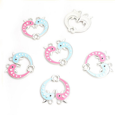 5 kompleta/10 komada Ljupki plavi i ružičasti dupin u obliku srca Patchwork emajl privjesci Par Prijatelj DIY sitnice Privjesci od legure za uspomenu
