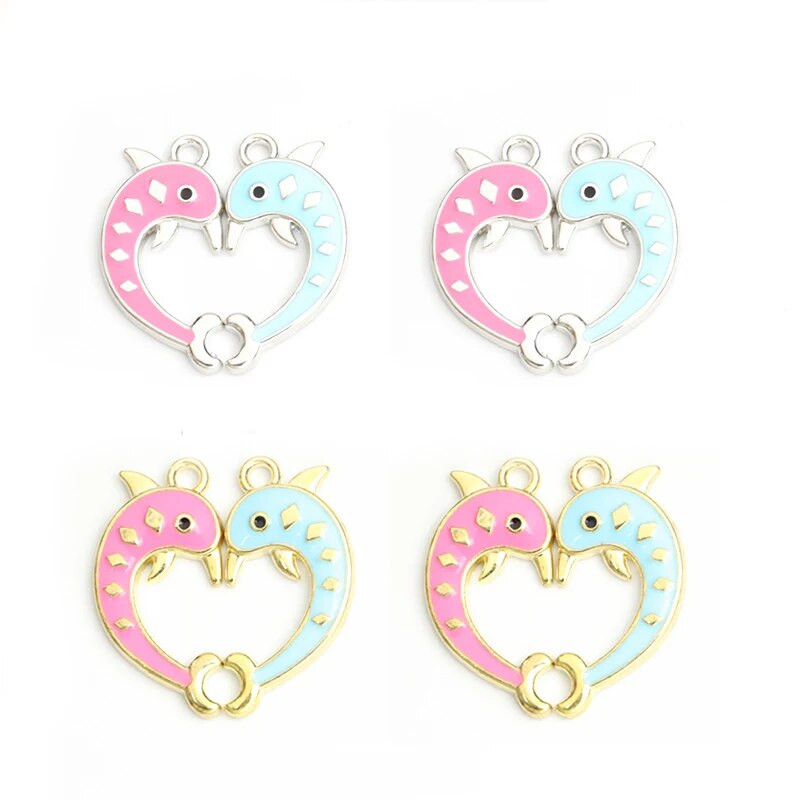 5 kompleta/10 komada Ljupki plavi i ružičasti dupin u obliku srca Patchwork emajl privjesci Par Prijatelj DIY sitnice Privjesci od legure za uspomenu