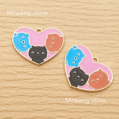 10 vnt. Mielos širdies katės žavesys papuošalams gaminti
